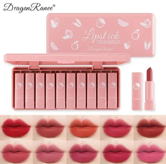 Dragon Ranee Mini Matte Lipstick Set of 10 Long Lasting Lip Color