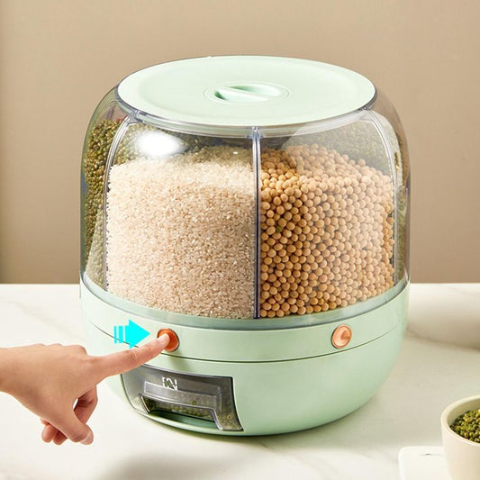 360° Rotating 6 Portion Cereal Dispenser – Diamond Shape Kitchen Storage Container