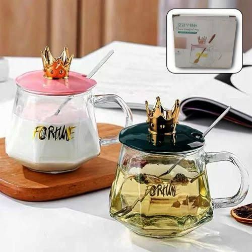 Crown Glass Mug with Lid & Spoon