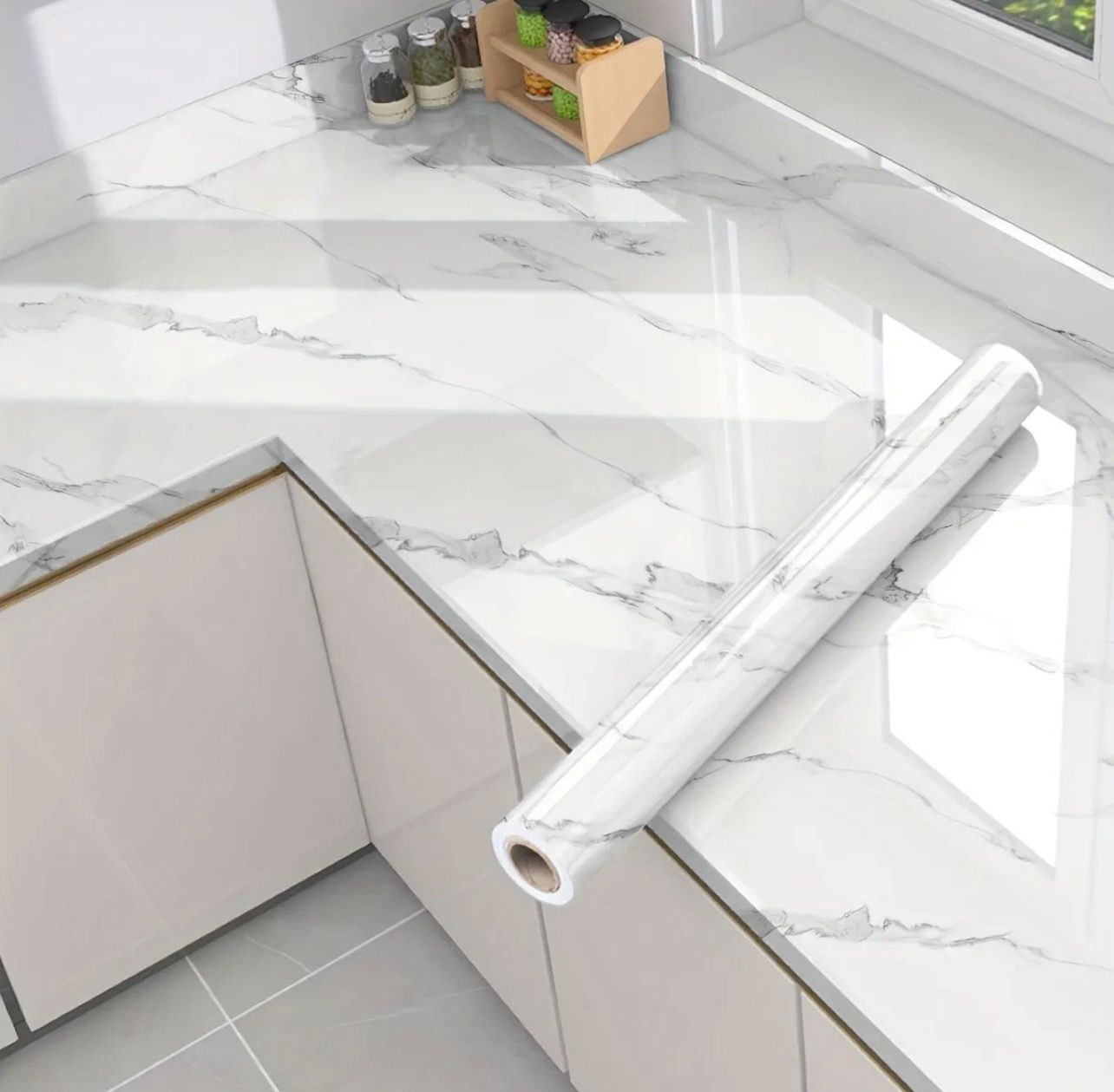 Self Adhesive White Marble Wallpaper Sticker Heat Resistant Kitchen Wall Sheet 60x200cm