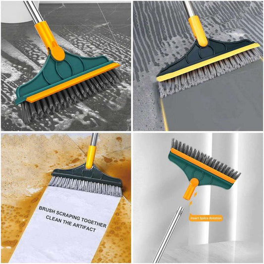 2 in 1 Bathroom Cleaning Brush with Wiper Long Handle Rotating Floor & Tile Scrubber