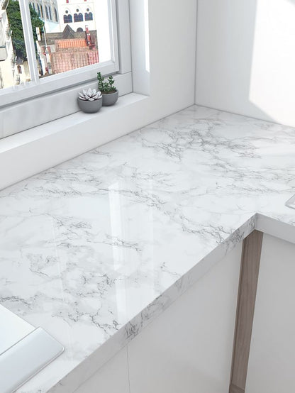 Self Adhesive White Marble Wallpaper Sticker Heat Resistant Kitchen Wall Sheet 60x200cm