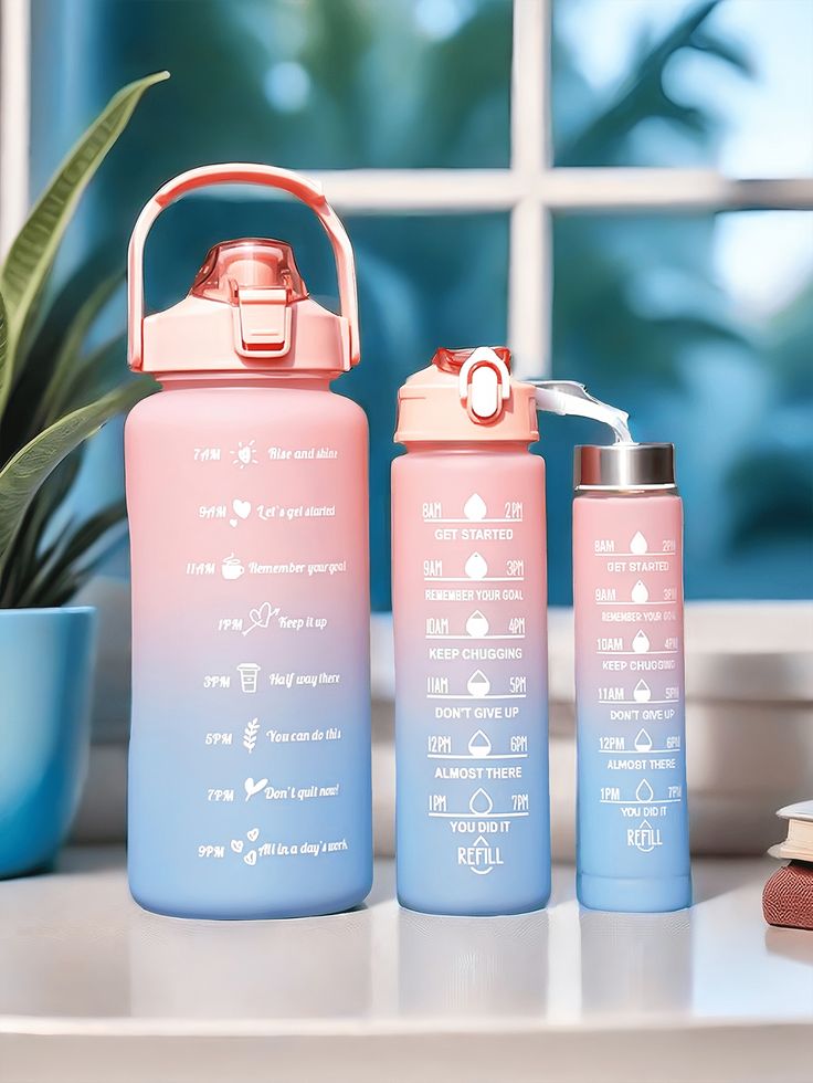 Set of 3 Plastic Water Bottles – Large Capacity Leak Resistant Gym & Travel Bottles