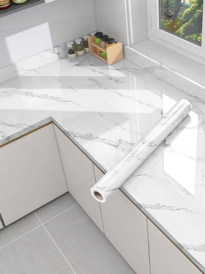 Self Adhesive White Marble Wallpaper Sticker Heat Resistant Kitchen Wall Sheet 60x200cm