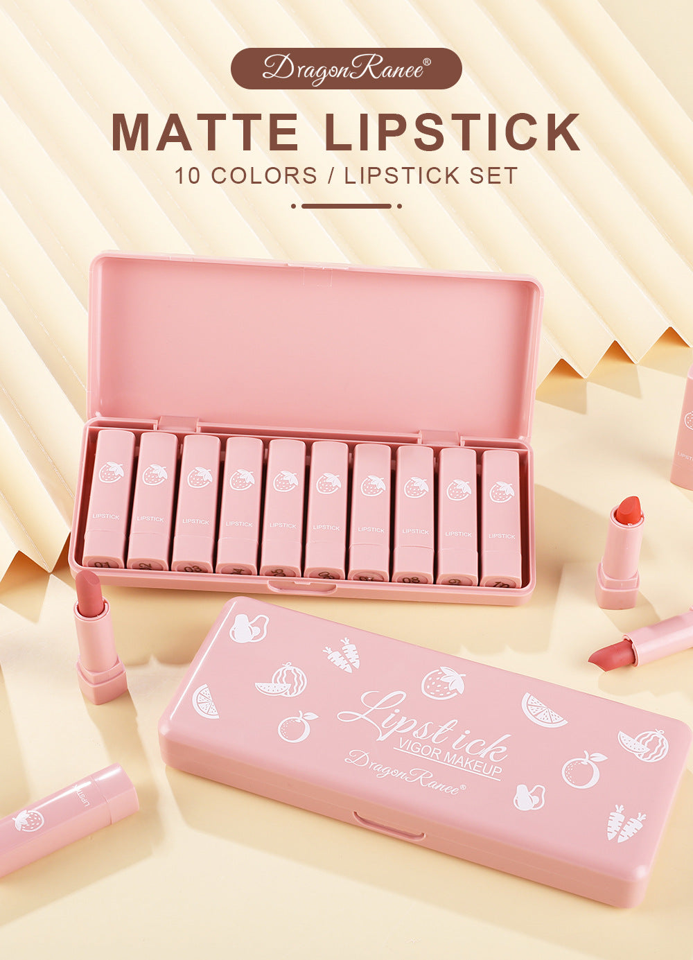 Dragon Ranee Mini Matte Lipstick Set of 10 Long Lasting Lip Color