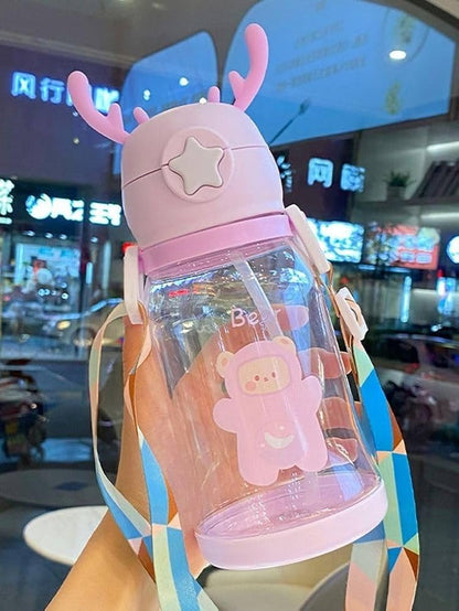 550ml Cute Unicorn Kids Water Bottle with Straw & Shoulder Strap