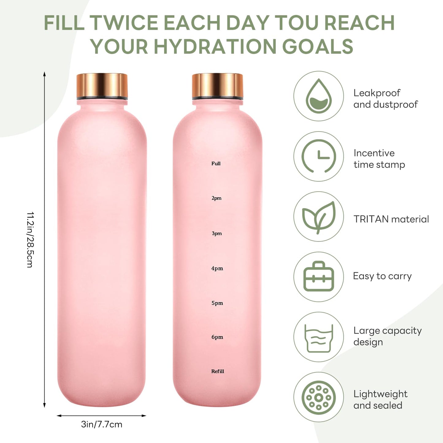 1000ML Sports Water Bottle with Time Marker Large Capacity