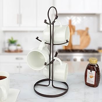 Black Metal Mug Holder Stand 6 Hooks Coffee Cup Storage Rack Organizer