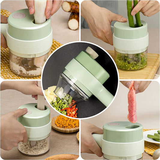 4 in 1 Handheld Electric Vegetable Cutter Set – Wireless Food Chopper & Spiral Slicer