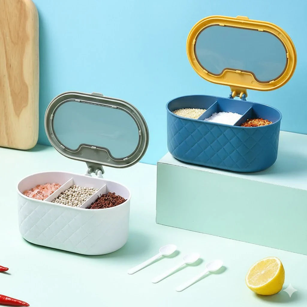 3 Portion Spice Jar with Spoons Kitchen Seasoning Storage Container with Lid
