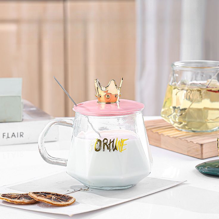 Crown Glass Mug with Lid & Spoon