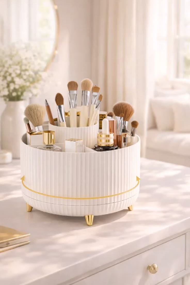 360 Rotating Makeup Brush Holder Organizer Luxury Cosmetic Storage Stand