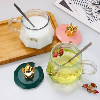 Crown Glass Mug with Lid & Spoon