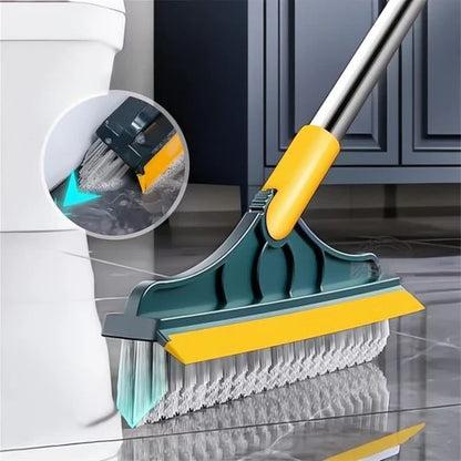 2 in 1 Bathroom Cleaning Brush with Wiper Long Handle Rotating Floor & Tile Scrubber