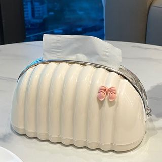 White Shell Tissue Box with Pink Bow Decorative Tissue Holder