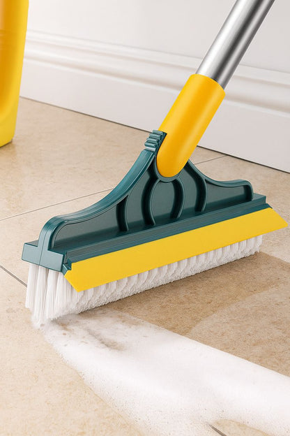 2 in 1 Bathroom Cleaning Brush with Wiper Long Handle Rotating Floor & Tile Scrubber