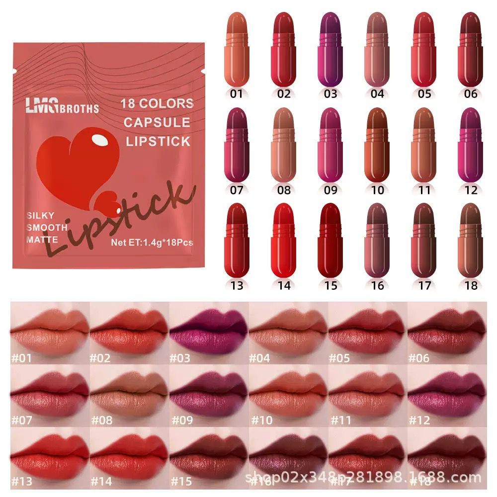 Mini Capsule Lipstick Set – 18 Shades for Women