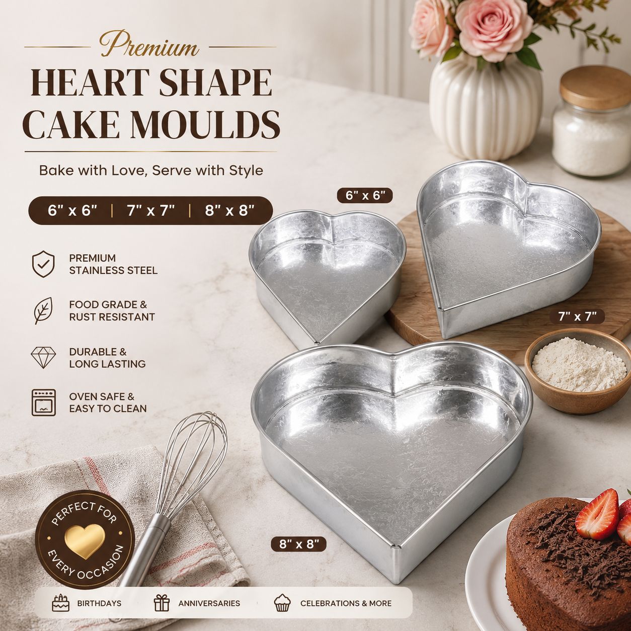 Pack of 3 Steel Cake Moulds –Baking Pans Set
