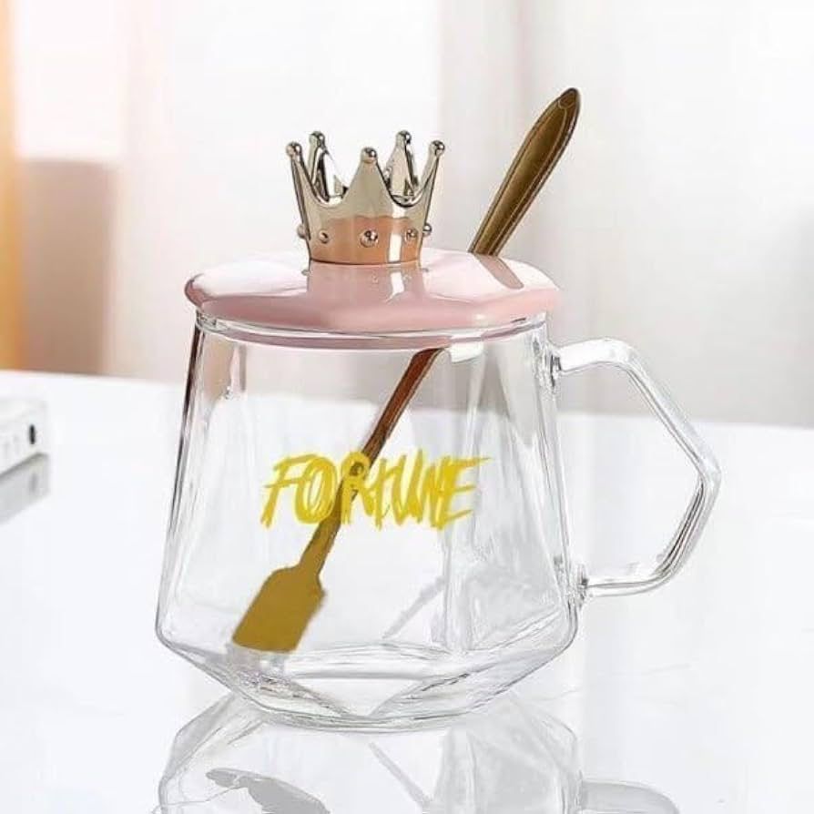 Crown Glass Mug with Lid & Spoon
