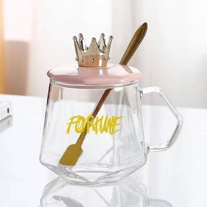 Crown Glass Mug with Lid & Spoon