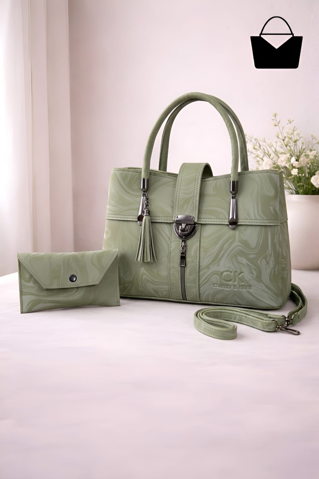 Modern Marble Design Handbag with Matching Wallet