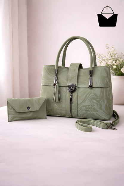 Modern Marble Design Handbag with Matching Wallet