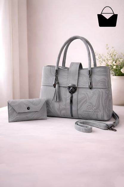 Modern Marble Design Handbag with Matching Wallet