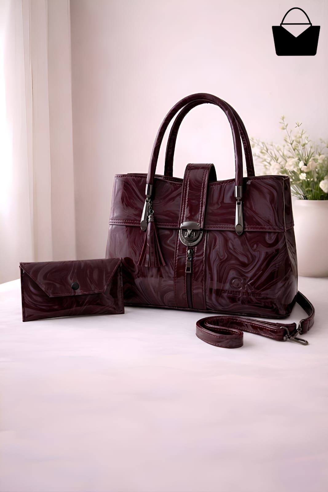Modern Marble Design Handbag with Matching Wallet