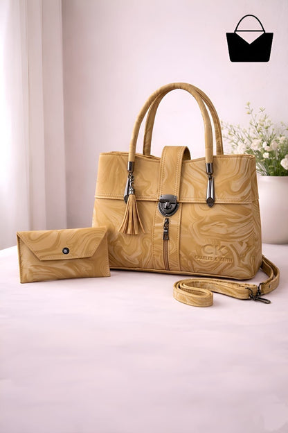 Modern Marble Design Handbag with Matching Wallet