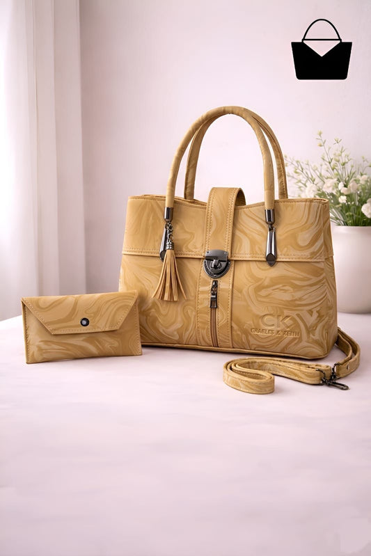 Modern Marble Design Handbag with Matching Wallet