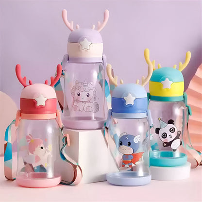 550ml Cute Unicorn Kids Water Bottle with Straw & Shoulder Strap