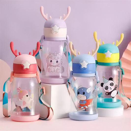 550ml Cute Unicorn Kids Water Bottle with Straw & Shoulder Strap
