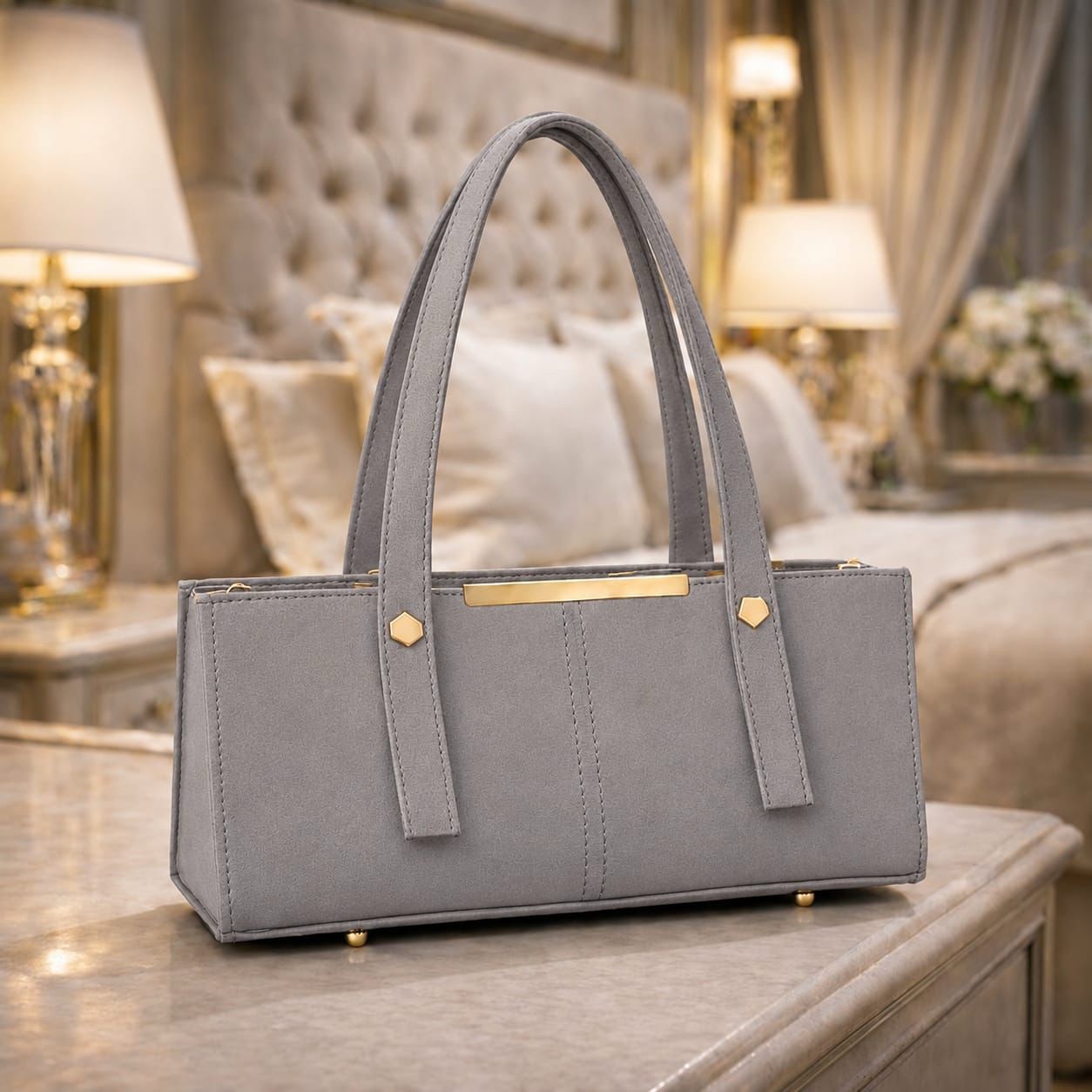 Premium Tissue Rexine Rectangular Handbag  Luxury Metallic Women's Shoulder Bag