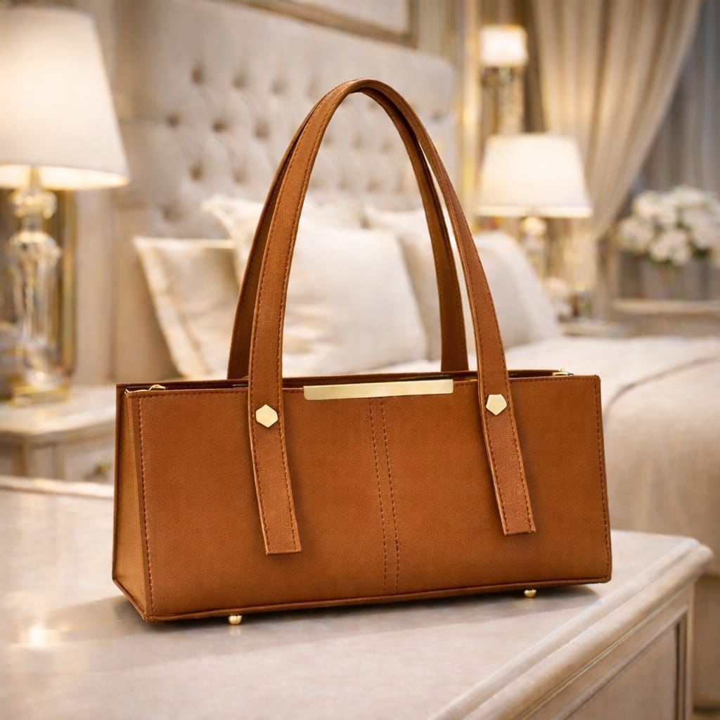 Premium Tissue Rexine Rectangular Handbag  Luxury Metallic Women's Shoulder Bag