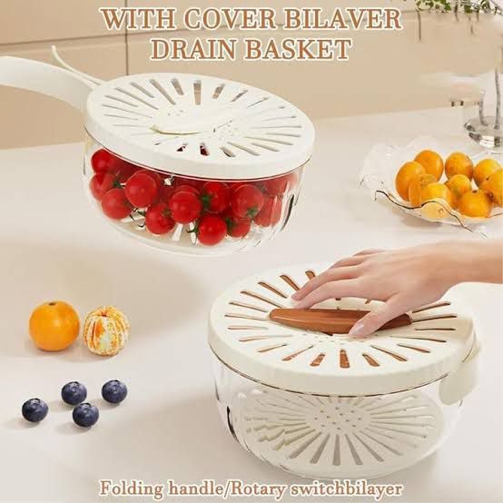 Multipurpose Kitchen & Fridge Storage Basket with Lid and Drainage Design