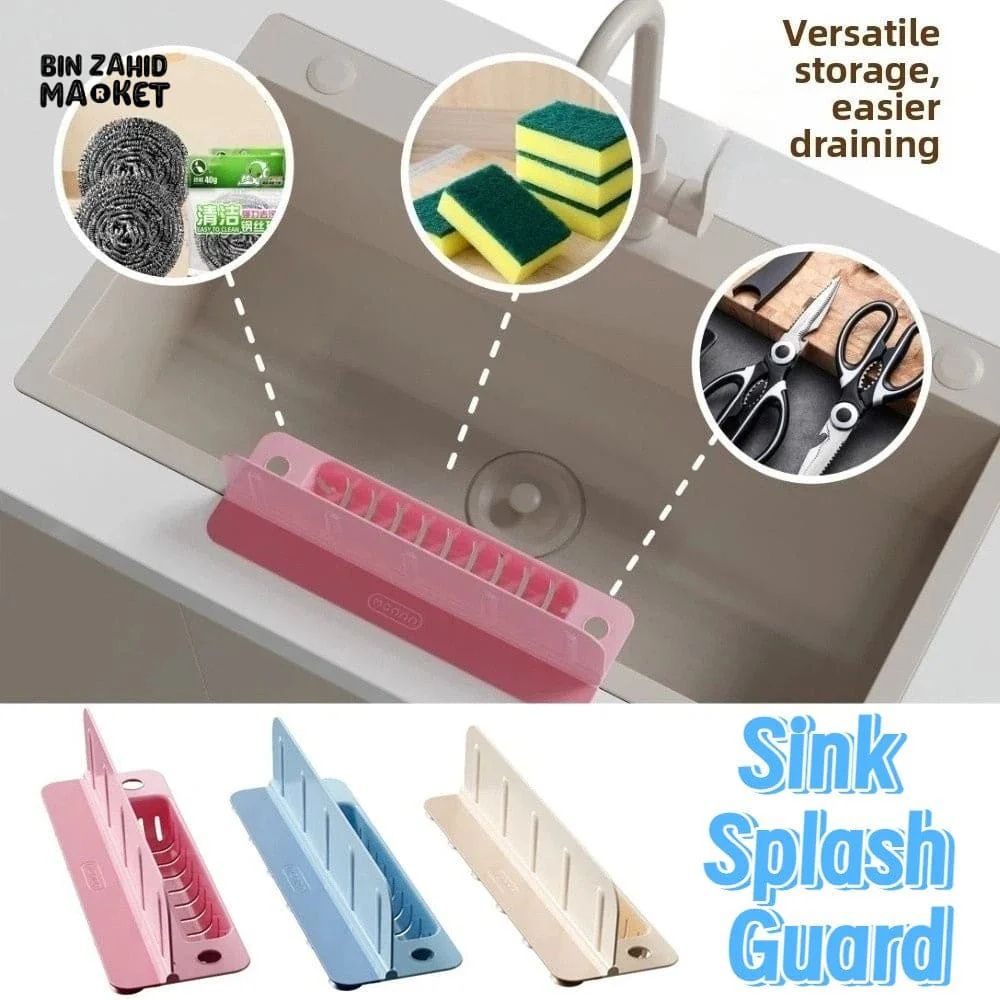 2 in 1 Kitchen Splash Guard with Sponge Holder Flip Cover Sink Organizer