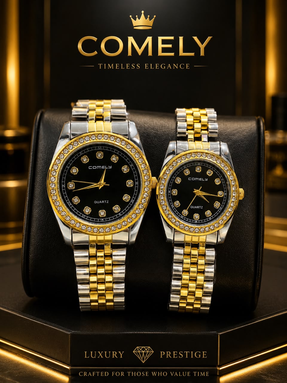 Pair Stone Watch Luxury Matching Watches for Men & Women