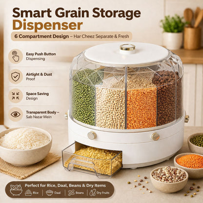 360° Rotating 6 Portion Cereal Dispenser – Diamond Shape Kitchen Storage Container