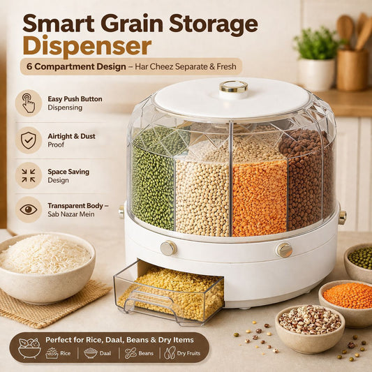 360° Rotating 6 Portion Cereal Dispenser – Diamond Shape Kitchen Storage Container