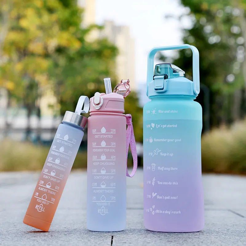Set of 3 Plastic Water Bottles – Large Capacity Leak Resistant Gym & Travel Bottles