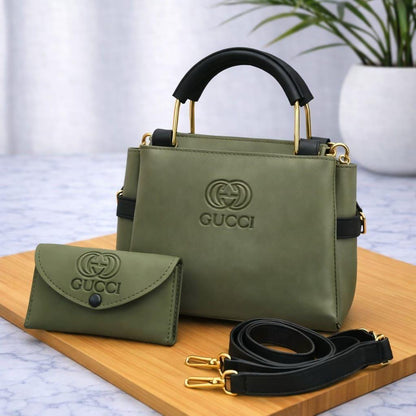 Contrast Design Handbag for Women Soft Leather Crossbody Shoulder Bag with Free Wallet