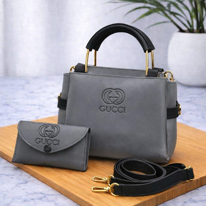 Contrast Design Handbag for Women Soft Leather Crossbody Shoulder Bag with Free Wallet