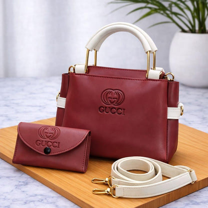 Contrast Design Handbag for Women Soft Leather Crossbody Shoulder Bag with Free Wallet