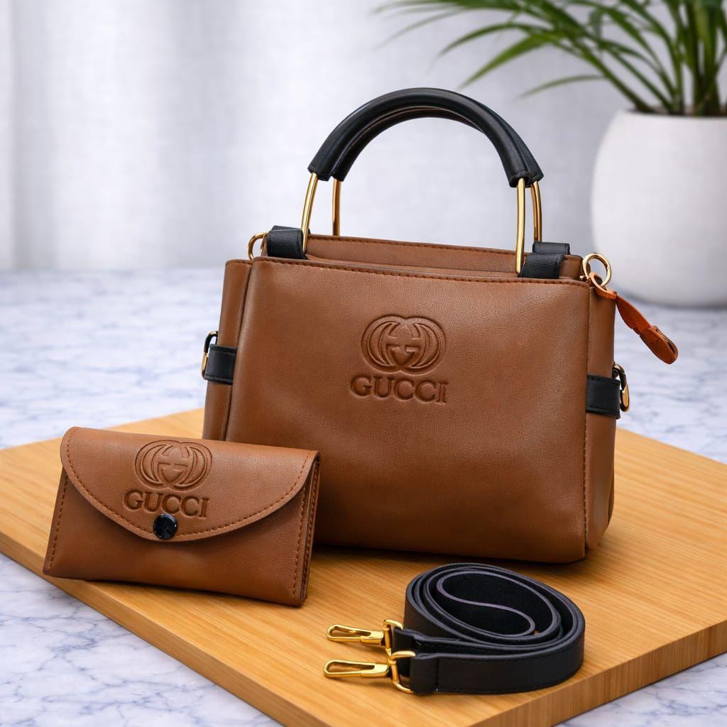 Contrast Design Handbag for Women Soft Leather Crossbody Shoulder Bag with Free Wallet