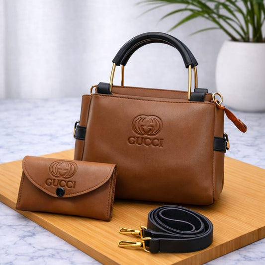 Contrast Design Handbag for Women Soft Leather Crossbody Shoulder Bag with Free Wallet