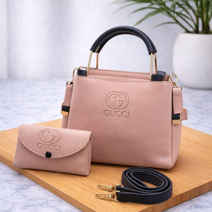 Contrast Design Handbag for Women Soft Leather Crossbody Shoulder Bag with Free Wallet