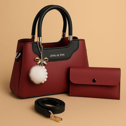 2 Piece Handbag Set for Women High Quality Synthetic Leather Shoulder Bag