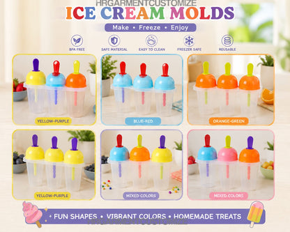 6 in 1 Ice Cream Mold Reusable Popsicle Maker Ice Candy Mould Set
