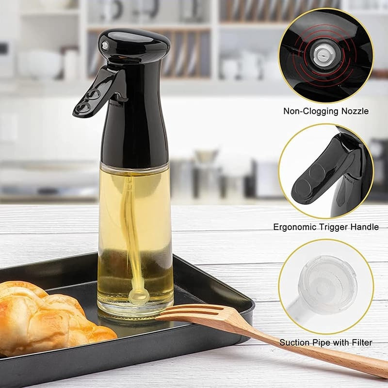 Edible Oil Spray Bottle 200ml Refillable Cooking Oil Sprayer for Kitchen & BBQ
