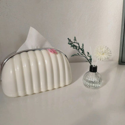 White Shell Tissue Box with Pink Bow Decorative Tissue Holder